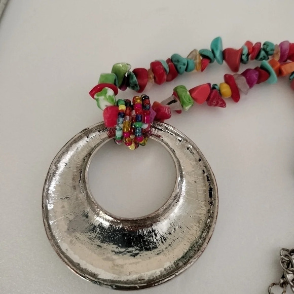 Seed Beaded Chain Lobster Clasp Silver Tone Pendant Necklace - Picture 8 of 8